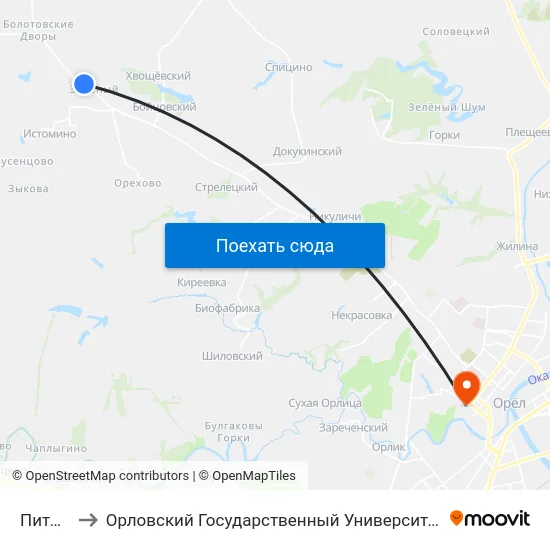 Питомник to Орловский Государственный Университет. Медицинский Институт map