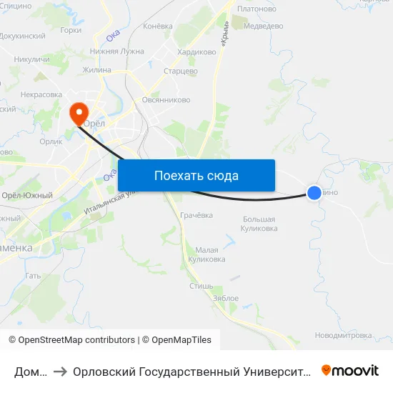 Домнино to Орловский Государственный Университет. Медицинский Институт map