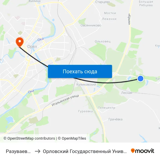Разуваевские Пруды to Орловский Государственный Университет. Медицинский Институт map