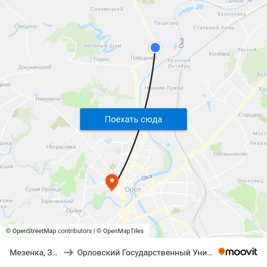 Мезенка, Зелёная Улица to Орловский Государственный Университет. Медицинский Институт map