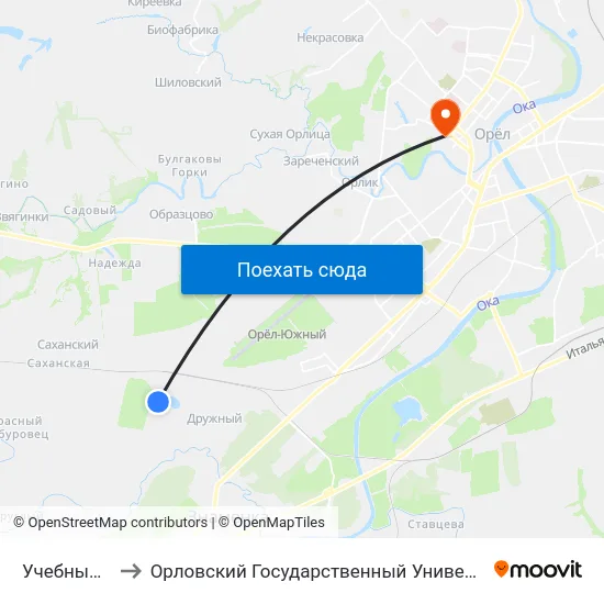 Учебный Посёлок to Орловский Государственный Университет. Медицинский Институт map