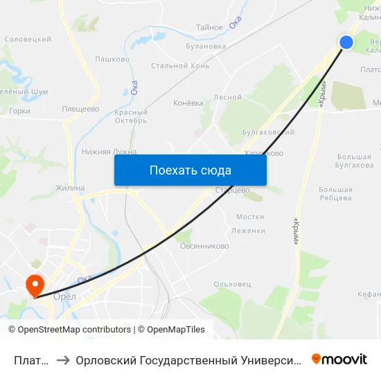 Платоново to Орловский Государственный Университет. Медицинский Институт map