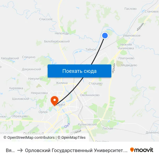 Вязки to Орловский Государственный Университет. Медицинский Институт map