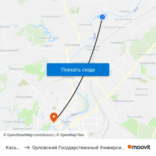 Касьяновка to Орловский Государственный Университет. Медицинский Институт map