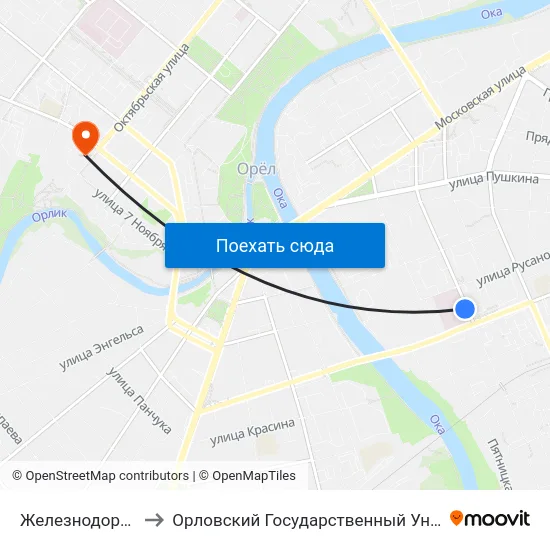 Железнодорожная Больница to Орловский Государственный Университет. Медицинский Институт map