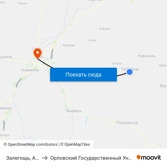 Залегощь, Администрация to Орловский Государственный Университет. Медицинский Институт map