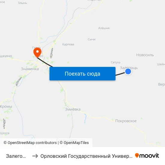 Залегощь, Школа to Орловский Государственный Университет. Медицинский Институт map
