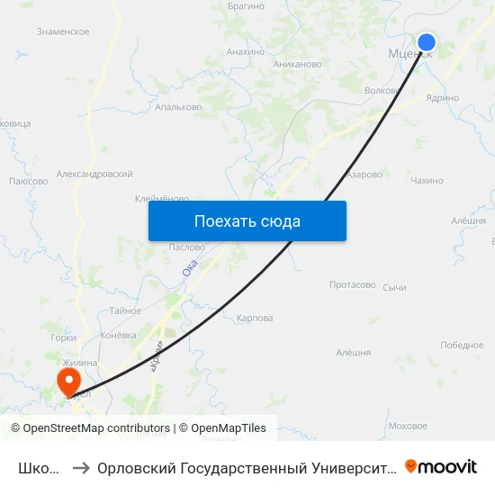 Школа №7 to Орловский Государственный Университет. Медицинский Институт map