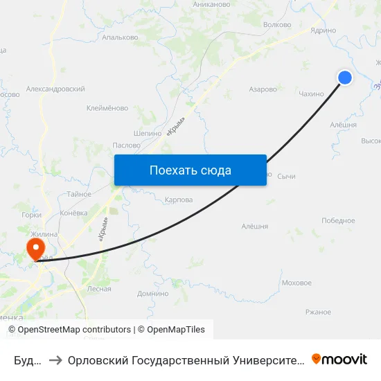 Будовка to Орловский Государственный Университет. Медицинский Институт map