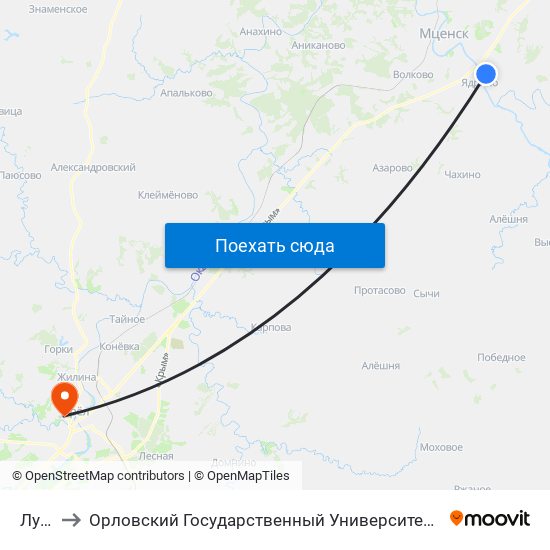 Лужки to Орловский Государственный Университет. Медицинский Институт map