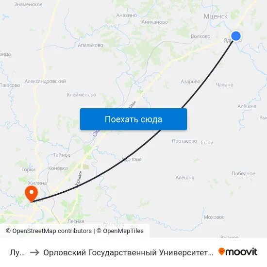 Лужки to Орловский Государственный Университет. Медицинский Институт map