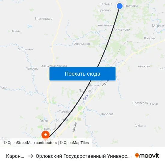 Карандаково to Орловский Государственный Университет. Медицинский Институт map