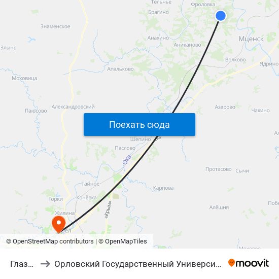 Глазуново to Орловский Государственный Университет. Медицинский Институт map