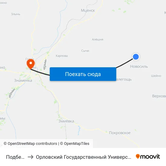 Подберёзово to Орловский Государственный Университет. Медицинский Институт map