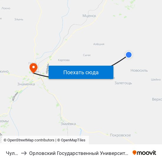 Чулково to Орловский Государственный Университет. Медицинский Институт map