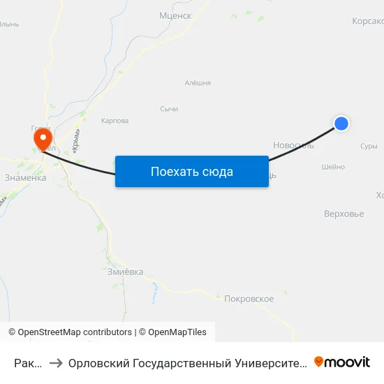 Раковка to Орловский Государственный Университет. Медицинский Институт map