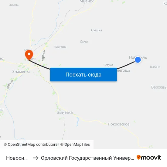 Новосиль, Рынок to Орловский Государственный Университет. Медицинский Институт map