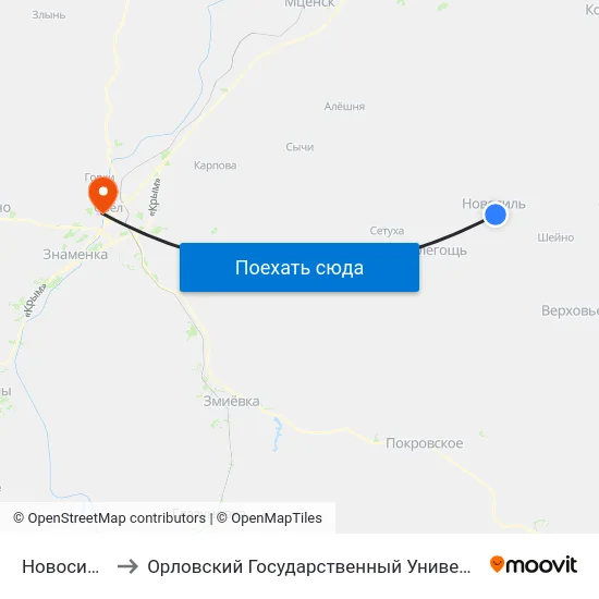 Новосиль, Школа to Орловский Государственный Университет. Медицинский Институт map