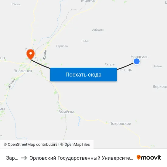 Заречье to Орловский Государственный Университет. Медицинский Институт map