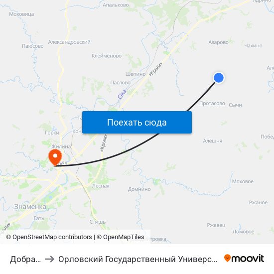 Добрая Вода to Орловский Государственный Университет. Медицинский Институт map