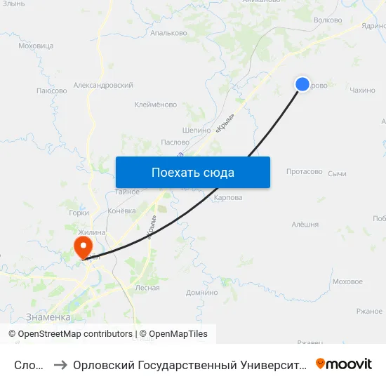 Слободка to Орловский Государственный Университет. Медицинский Институт map