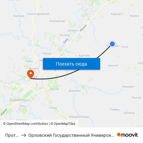 Протасово to Орловский Государственный Университет. Медицинский Институт map