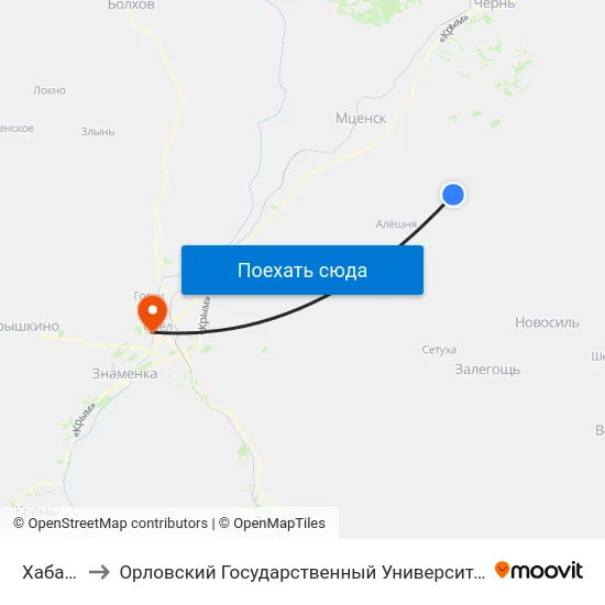 Хабаровка to Орловский Государственный Университет. Медицинский Институт map