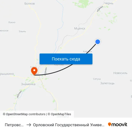 Петровский Хутор to Орловский Государственный Университет. Медицинский Институт map
