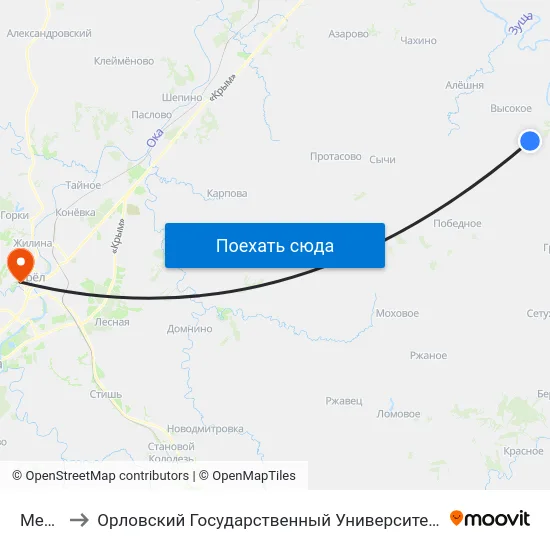 Мелынь to Орловский Государственный Университет. Медицинский Институт map