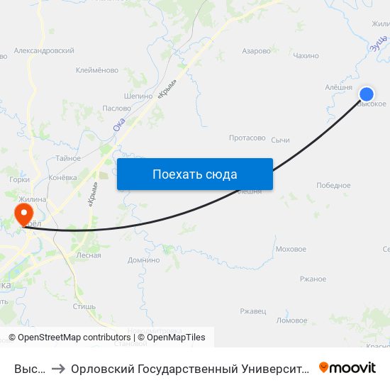 Высокое to Орловский Государственный Университет. Медицинский Институт map