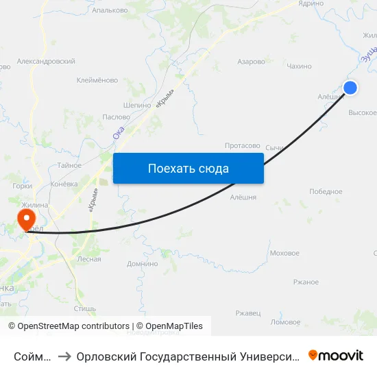Соймоново to Орловский Государственный Университет. Медицинский Институт map