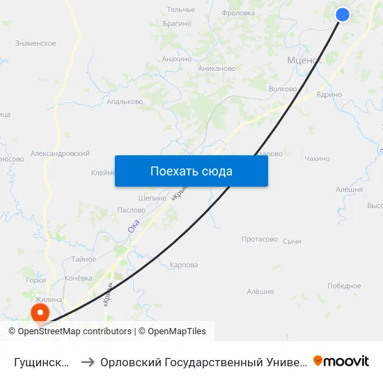 Гущинский Посёлок to Орловский Государственный Университет. Медицинский Институт map