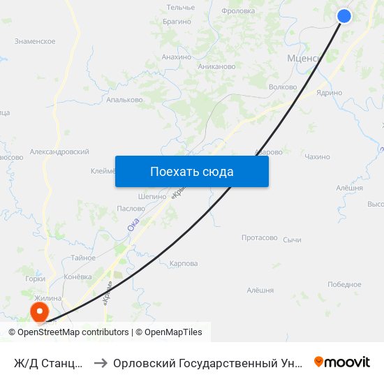 Ж/Д Станция «Бастыево» to Орловский Государственный Университет. Медицинский Институт map