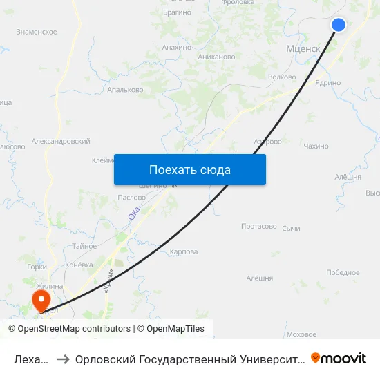 Лехановка to Орловский Государственный Университет. Медицинский Институт map