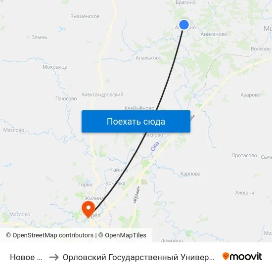 Новое Анахино to Орловский Государственный Университет. Медицинский Институт map