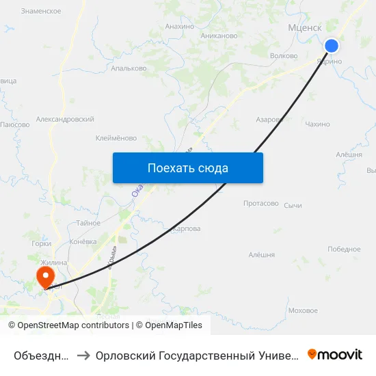 Объездная Дорога to Орловский Государственный Университет. Медицинский Институт map