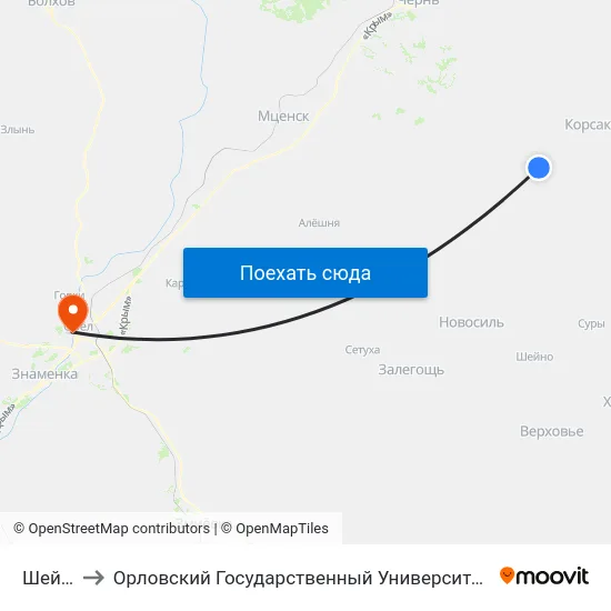 Шейново to Орловский Государственный Университет. Медицинский Институт map