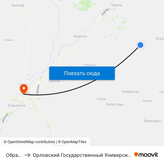 Образцово to Орловский Государственный Университет. Медицинский Институт map