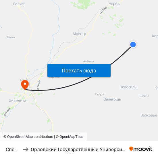 Спешнево to Орловский Государственный Университет. Медицинский Институт map