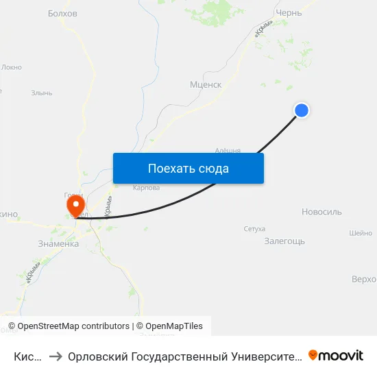 Кислино to Орловский Государственный Университет. Медицинский Институт map
