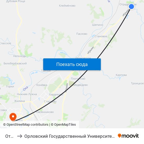 Отрада to Орловский Государственный Университет. Медицинский Институт map