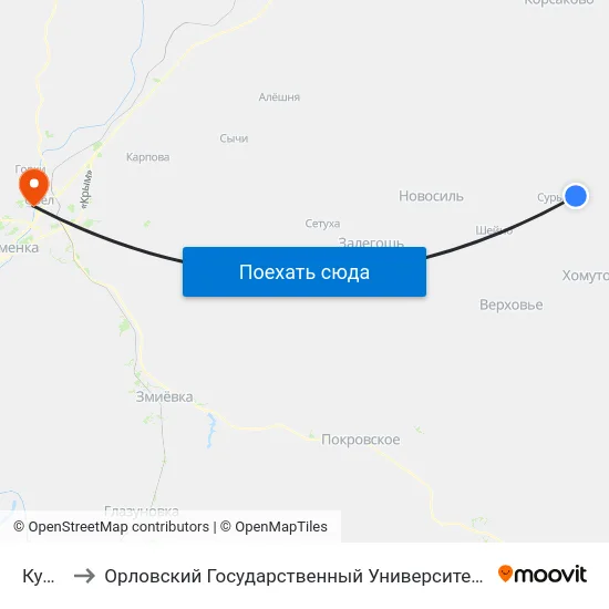 Кулеши to Орловский Государственный Университет. Медицинский Институт map