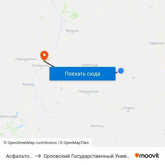 Асфальтовый Завод to Орловский Государственный Университет. Медицинский Институт map