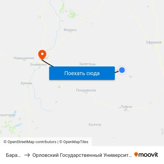 Барановка to Орловский Государственный Университет. Медицинский Институт map