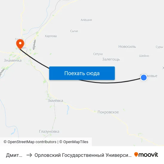 Дмитриевка to Орловский Государственный Университет. Медицинский Институт map