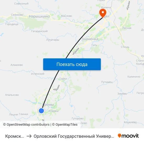 Кромской Мост to Орловский Государственный Университет. Медицинский Институт map