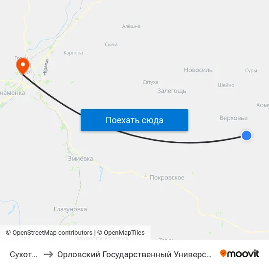 Сухотиновка to Орловский Государственный Университет. Медицинский Институт map