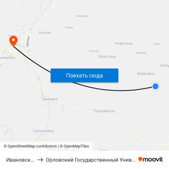 Ивановский Поворот to Орловский Государственный Университет. Медицинский Институт map