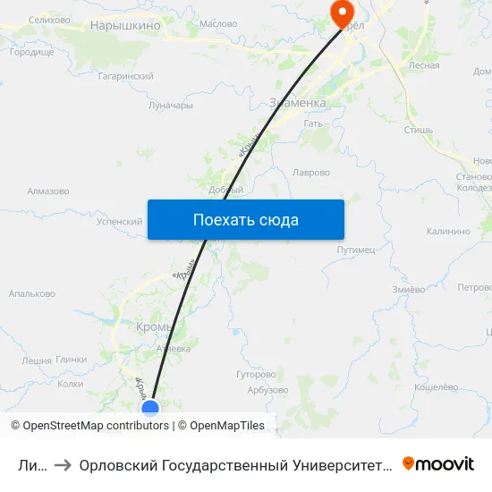 Линия to Орловский Государственный Университет. Медицинский Институт map