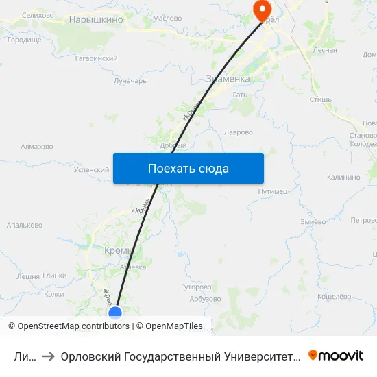 Линия to Орловский Государственный Университет. Медицинский Институт map